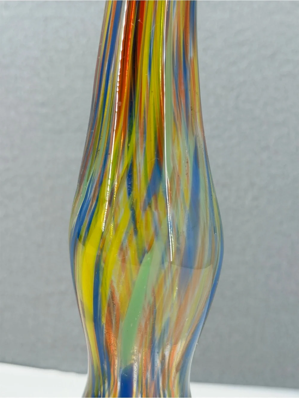 Pier 1 MultiColored Rainbow Confetti Stretch Art Glass Vase Handblown Unique 14